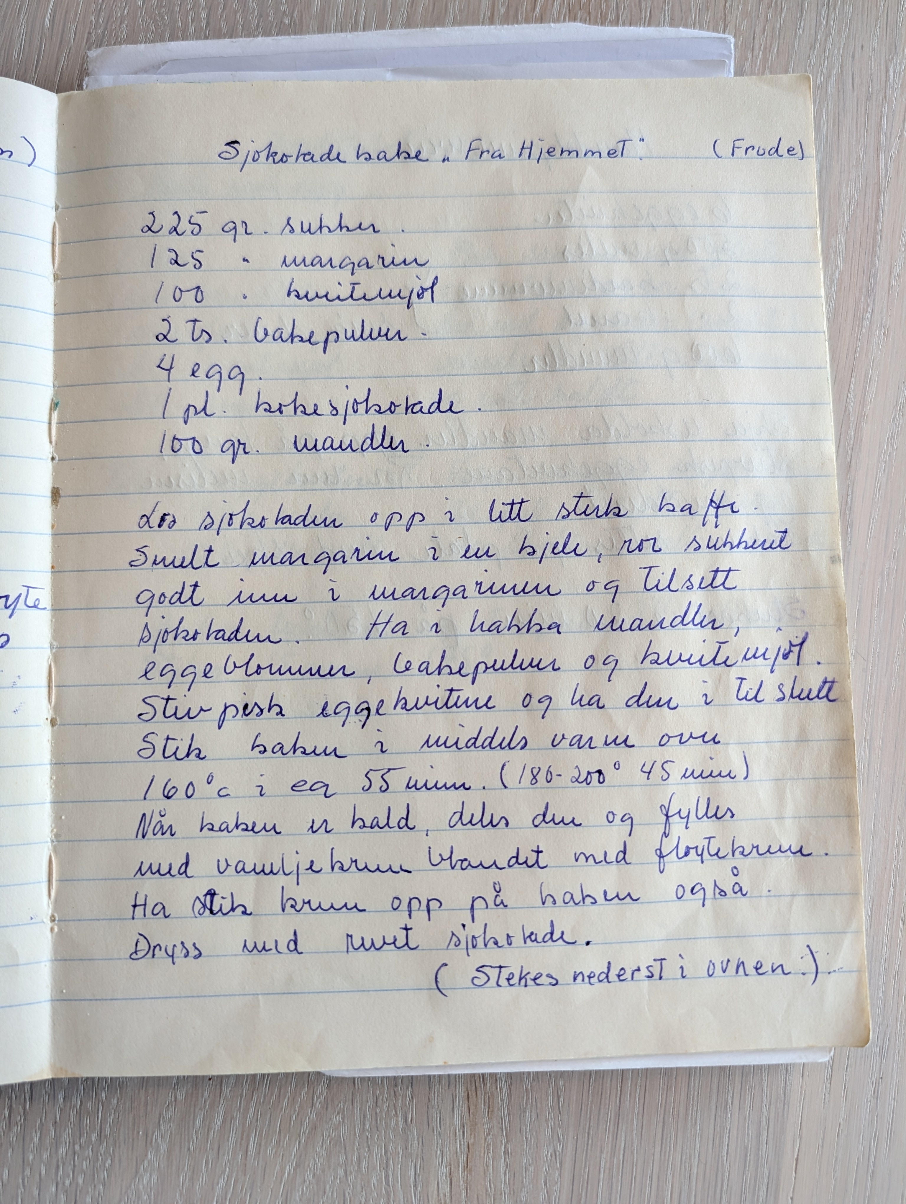 Skannet oppskrift: Sjokoladekake frå Hjemmet