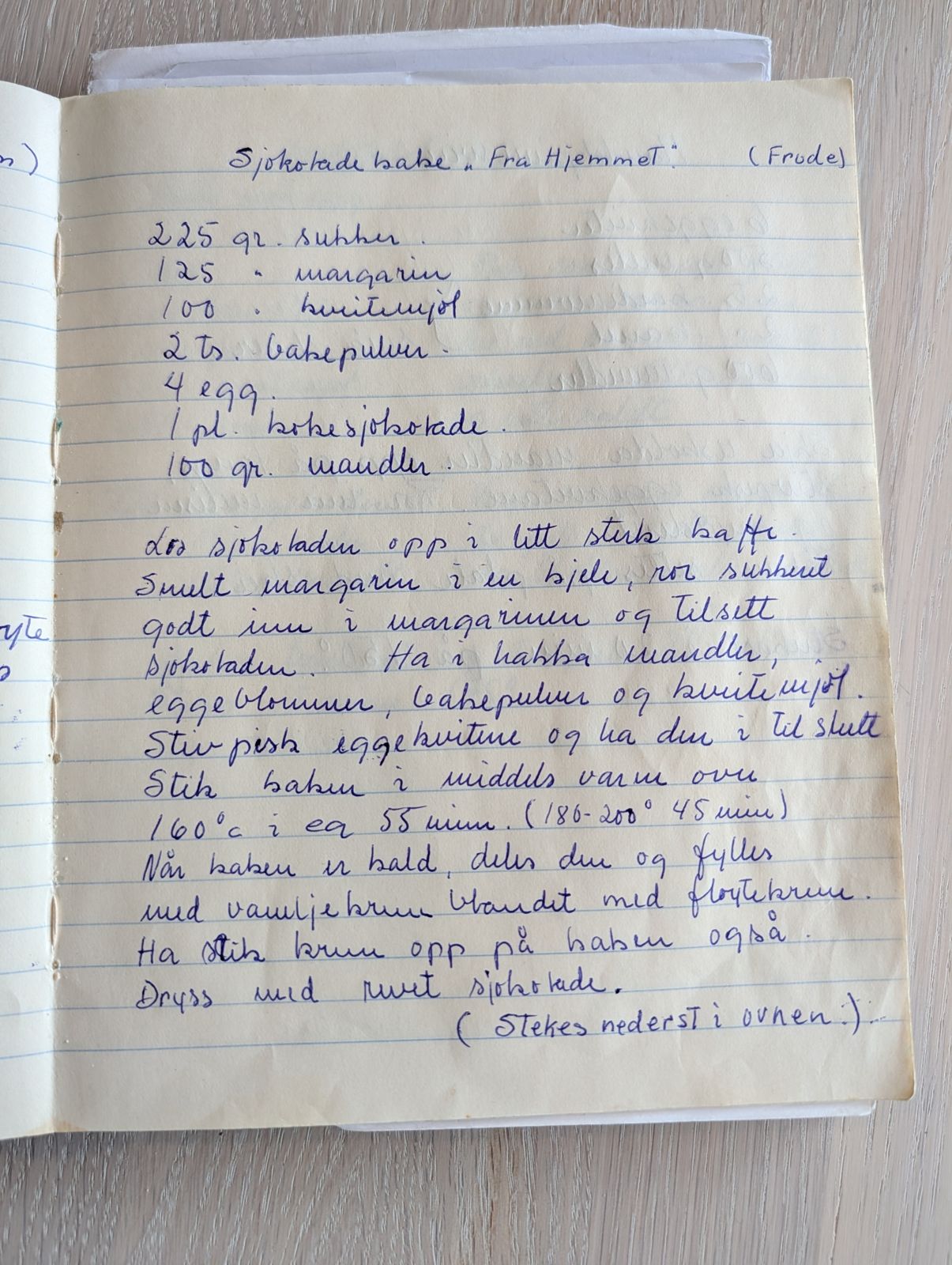 Skannet oppskrift: Sjokoladekake frå Hjemmet