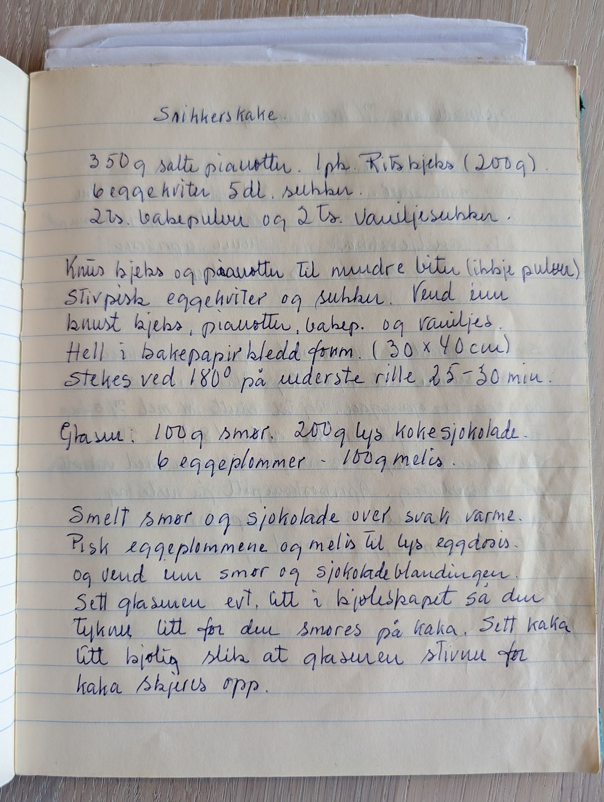 Skannet oppskrift: Snickerskake